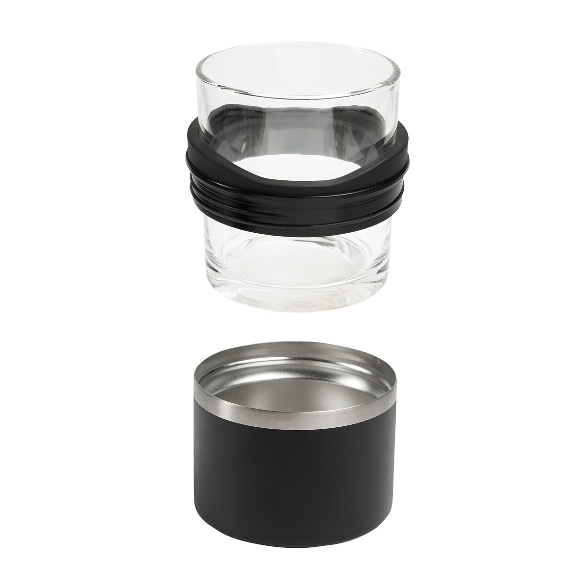Vaso de cristal para whisky con porta vaso de acero inoxidable personalizado para regalos corporativos.
