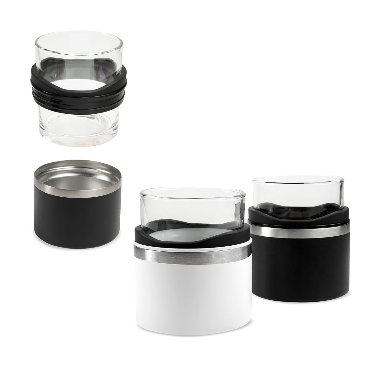Vaso de cristal para whisky con porta vaso de acero inoxidable personalizado para regalos corporativos.