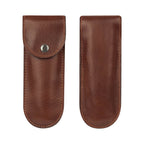 Sacacorchos de acero inoxidable con mango de madera y funda de curpiel personalizado para empresas.