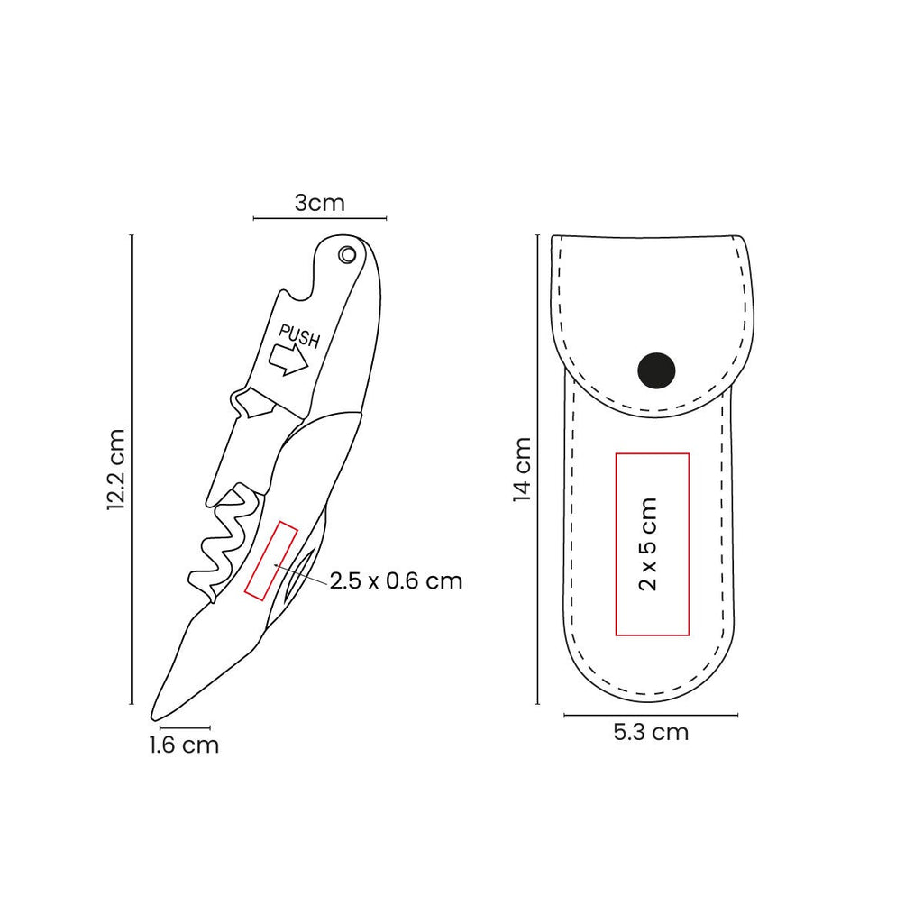 Sacacorchos de acero inoxidable con mango de madera y funda de curpiel personalizado para empresas.
