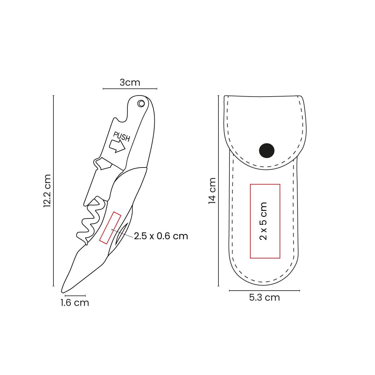 Sacacorchos de acero inoxidable con mango de madera y funda de curpiel personalizado para empresas.