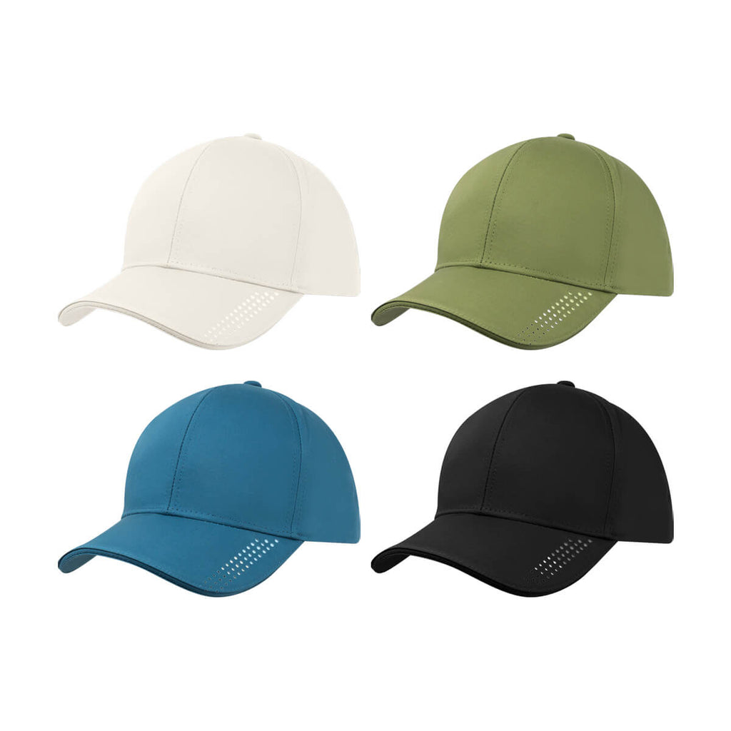Gorra promocional personalizada de poliéster con visera rígida y ajuste metálico para empresas y eventos corporativos.