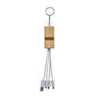 Cable cargador personalizado con llavero, soporte para smartphone y conectores USB, Tipo C, Micro USB y Lightning.