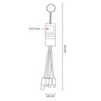 Cable cargador personalizado con llavero, soporte para smartphone y conectores USB, Tipo C, Micro USB y Lightning.