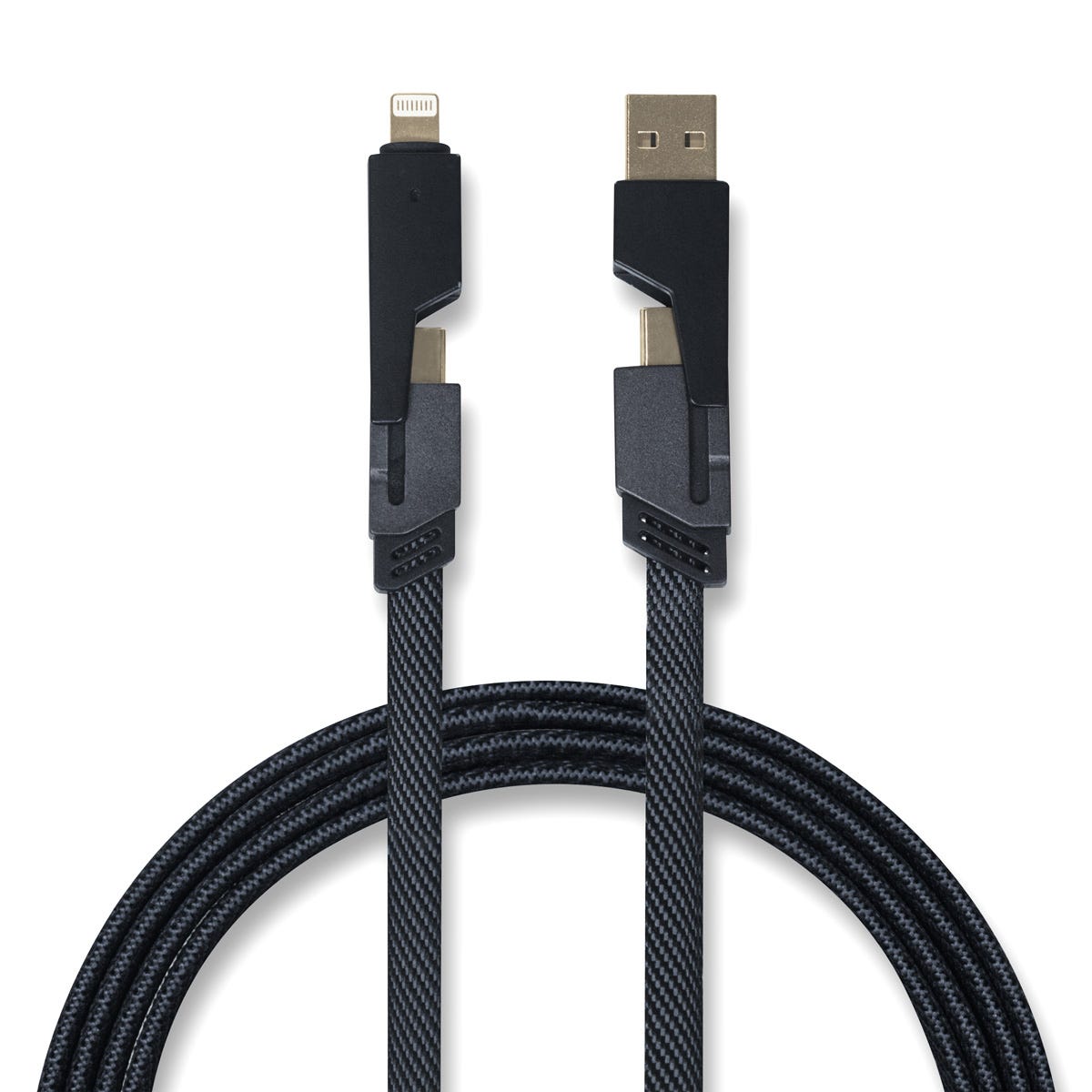 Cable de carga rápida 4 en 1 personalizado de 65 W con USB, USB-C, Lightning y tipo C para empresas.