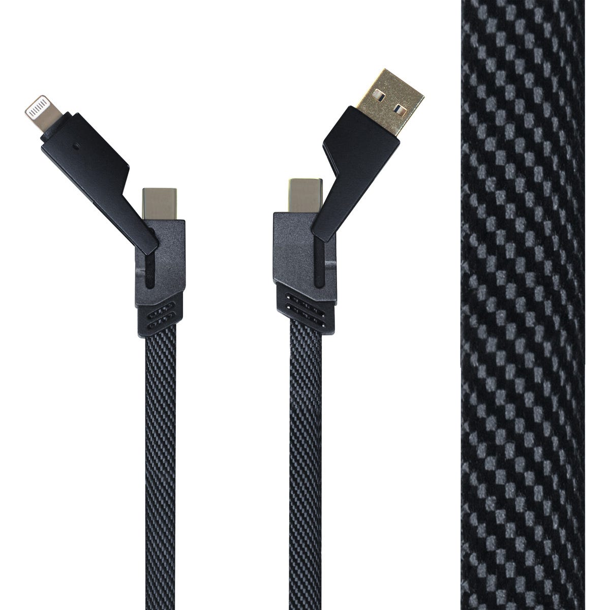 Cable de carga rápida 4 en 1 personalizado de 65 W con USB, USB-C, Lightning y tipo C para empresas.