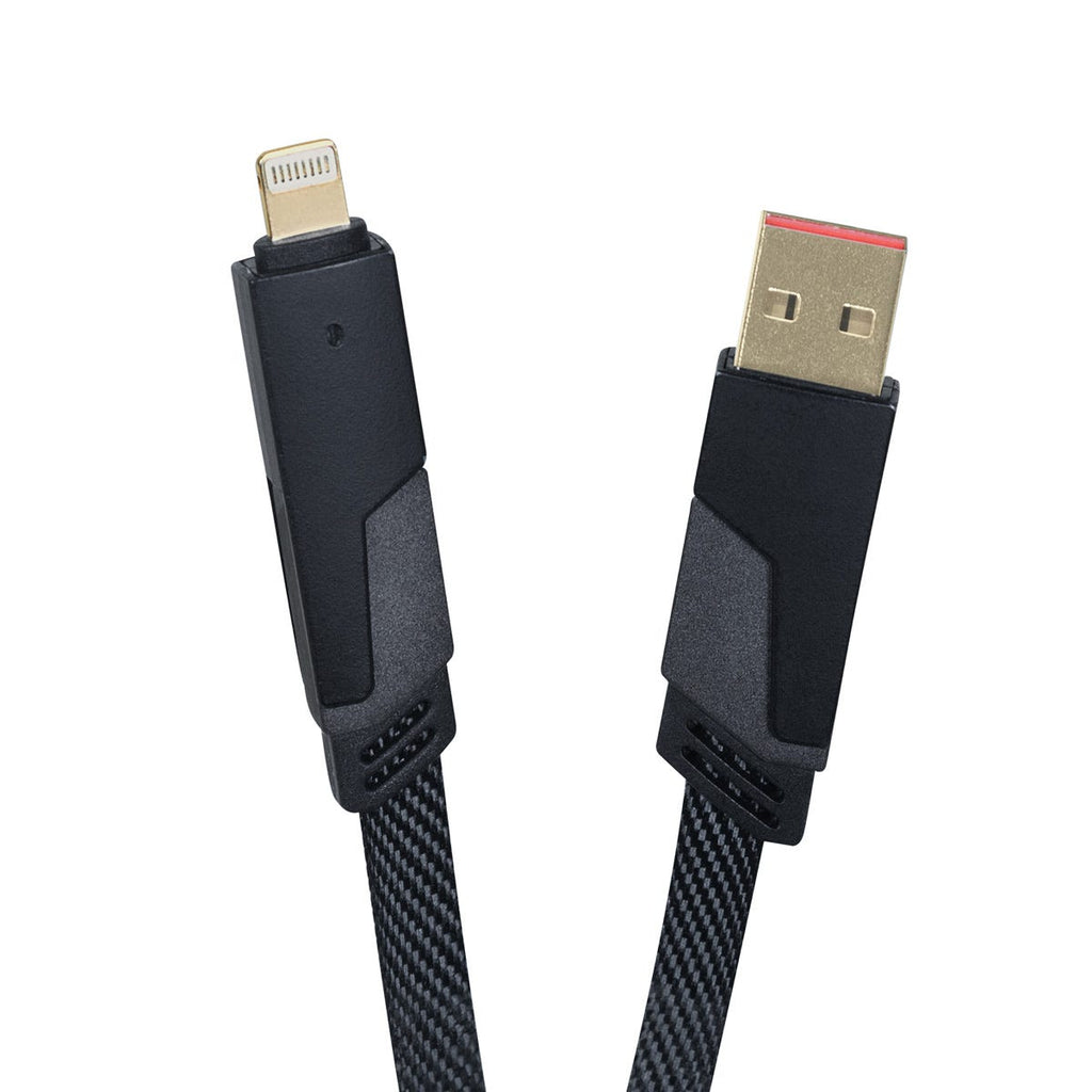 Cable de carga rápida 4 en 1 personalizado de 65 W con USB, USB-C, Lightning y tipo C para empresas.