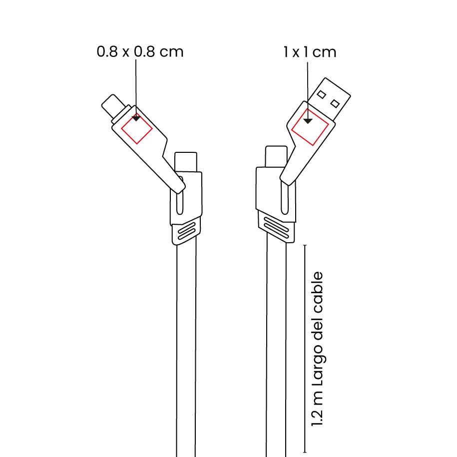 Cable de carga rápida 4 en 1 personalizado de 65 W con USB, USB-C, Lightning y tipo C para empresas.