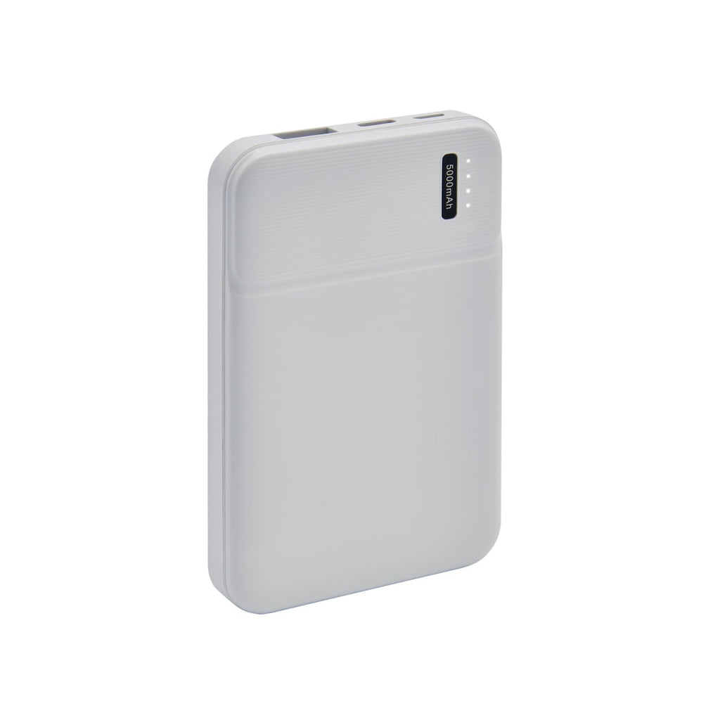 Power bank personalizada de 5,000 mAh con puerto USB e indicadores LED para empresas.