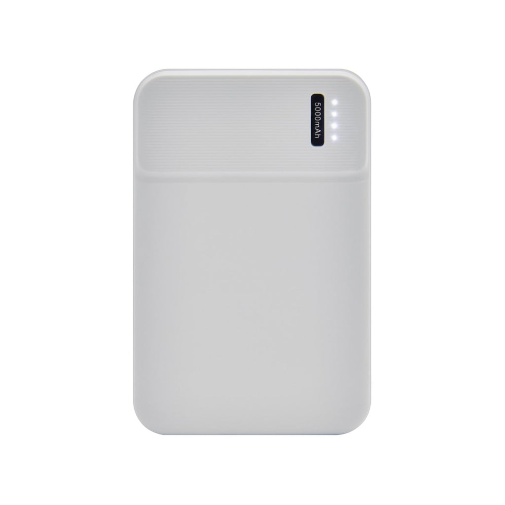 Power bank personalizada de 5,000 mAh con puerto USB e indicadores LED para empresas.