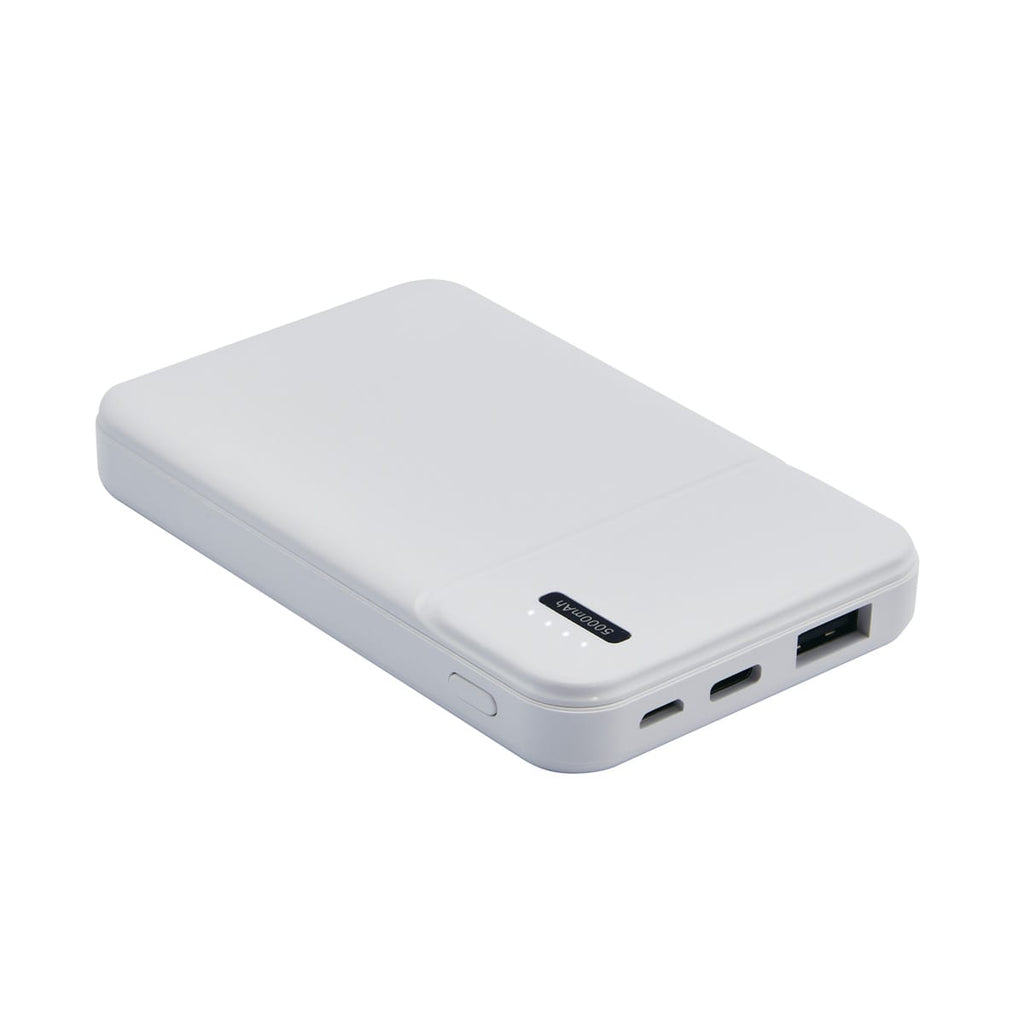 Power bank personalizada de 5,000 mAh con puerto USB e indicadores LED para empresas.