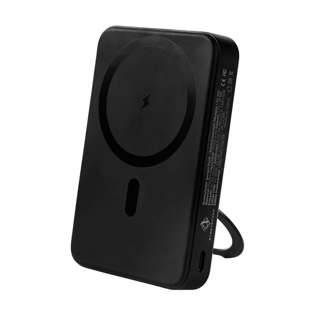 Power bank magnética inalámbrica personalizada de 10,000 mAh con soporte giratorio y carga para smartphone.