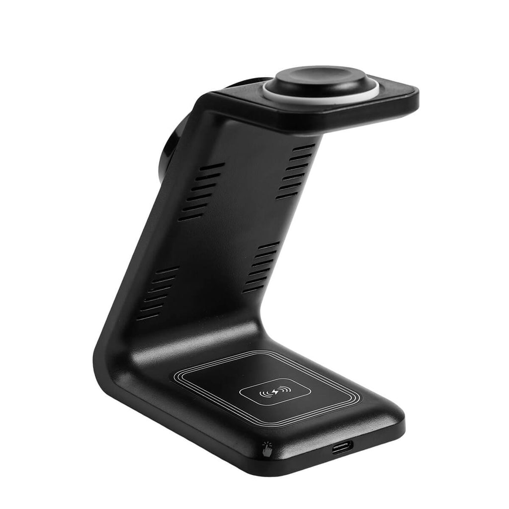 Estación de carga inalámbrica personalizada 3 en 1 para smartphone, reloj inteligente y audífonos.