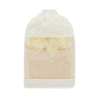 Kit de baño con dos esponjas de poliéster, piedra pómez y bolsa de algodón personalizable para empresas.
