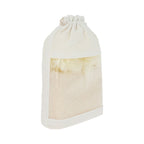 Kit de baño con dos esponjas de poliéster, piedra pómez y bolsa de algodón personalizable para empresas.