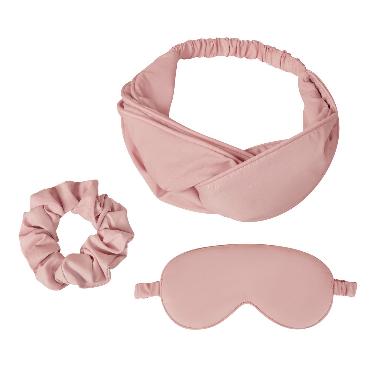 Set de descanso con antifaz ajustable, banda para el cabello, liga tipo dona y bolsa con jareta personalizable.