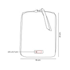 Cosmetiquera organizadora de PVC con abertura amplia y placa metálica frontal personalizable para empresas.