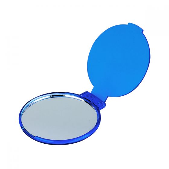 Espejo circular de bolsillo de plástico de 6 cm de diámetro personalizado para marcas de belleza.