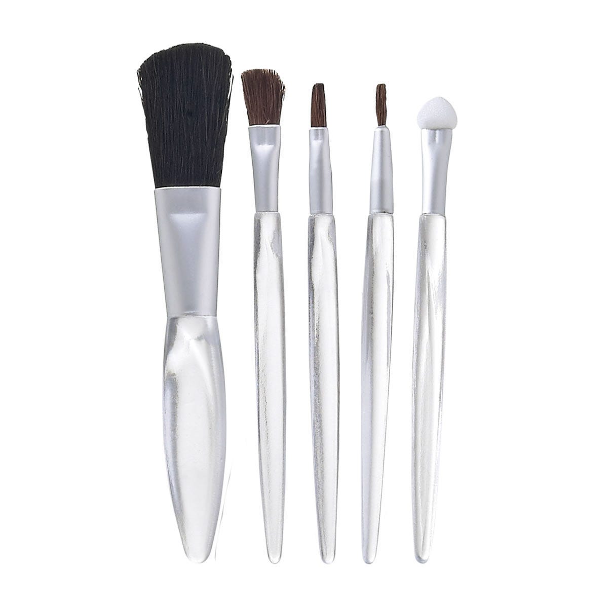 Set de cinco brochas y aplicadores para maquillaje con estuche personalizado para empresas y marcas de belleza.