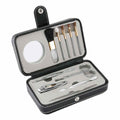 Set de manicure y brochas de maquillaje en estuche de curpiel con espejo personalizado para regalos promocionales.
