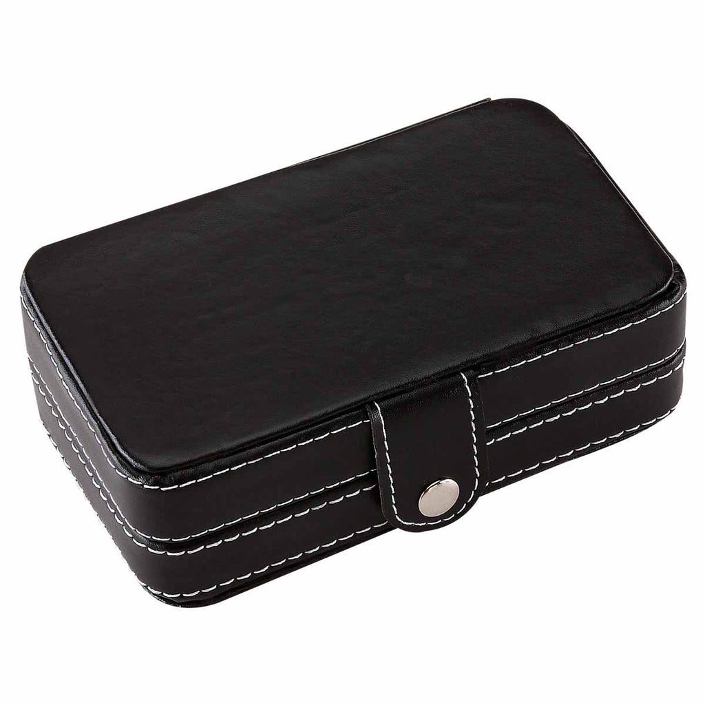 Set de manicure y brochas de maquillaje en estuche de curpiel con espejo personalizado para regalos promocionales.