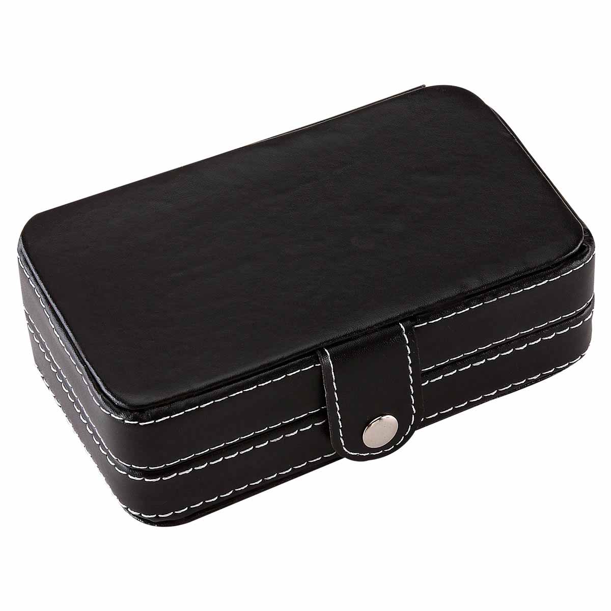 Set de manicure y brochas de maquillaje en estuche de curpiel con espejo personalizado para regalos promocionales.
