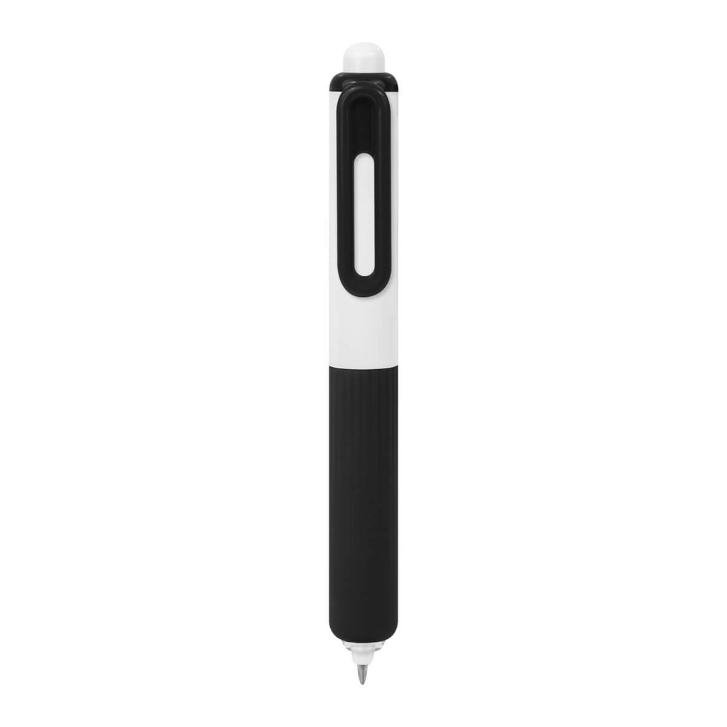Bolígrafo de gel personalizado con grip de silicón antiderrapante y mecanismo pulsador para empresas.