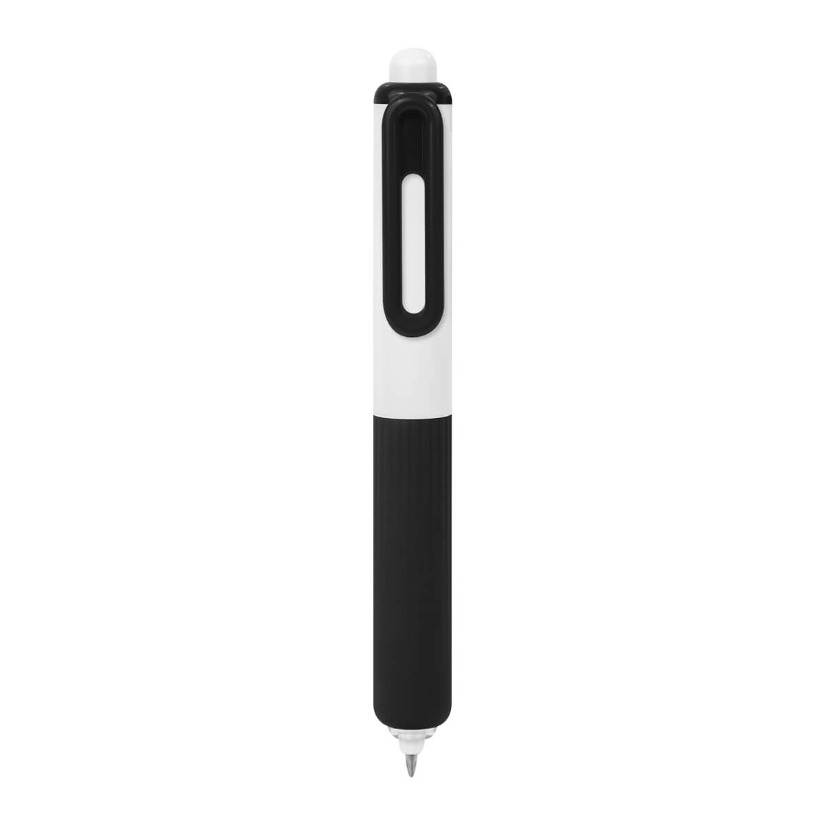 Bolígrafo de gel personalizado con grip de silicón antiderrapante y mecanismo pulsador para empresas.