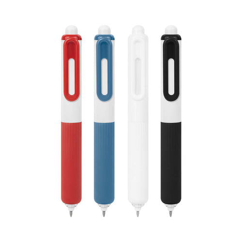 Bolígrafo de gel personalizado con grip de silicón antiderrapante y mecanismo pulsador para empresas.