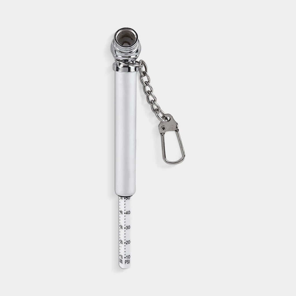 Medidor de presión para llantas de 50 libras con llavero personalizado para empresas.