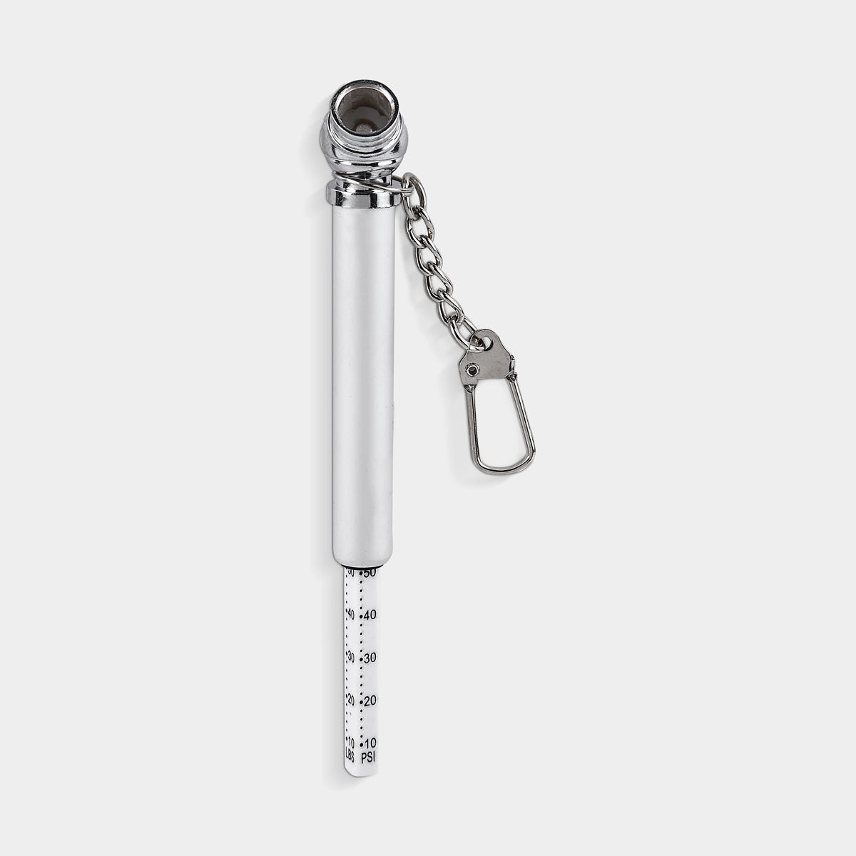 Medidor de presión para llantas de 50 libras con llavero personalizado para empresas.