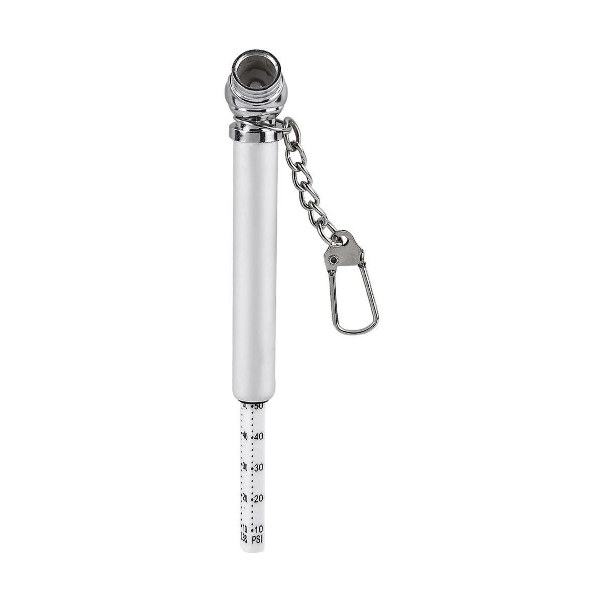 Medidor de presión para llantas de 50 libras con llavero personalizado para empresas.