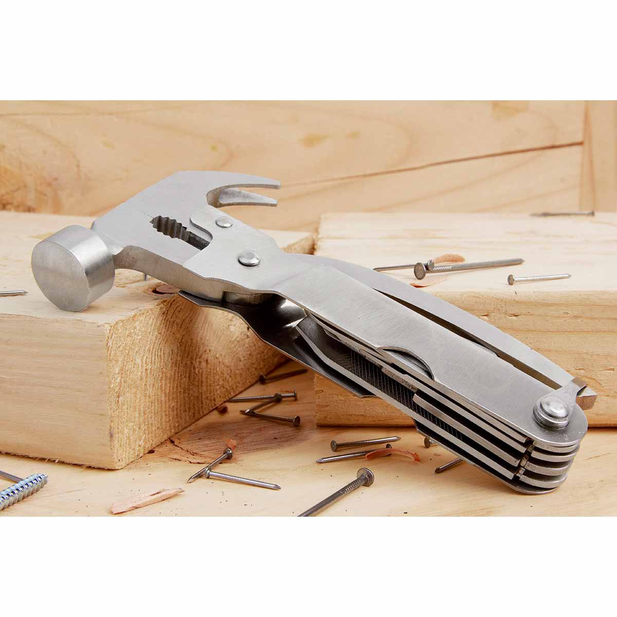 Martillo multiherramienta de metal con pinza y accesorios personalizado para empresas.