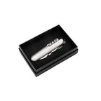 Navaja multiherramienta de metal con 9 funciones y caja individual personalizada para empresas.