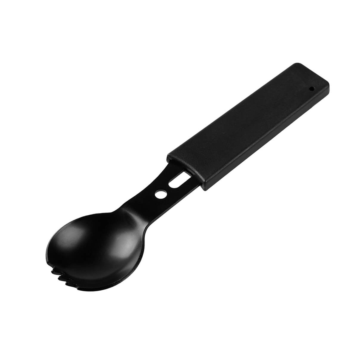 Cubierto multifuncional de metal con tenedor, cuchillo y destapador personalizado para empresas.