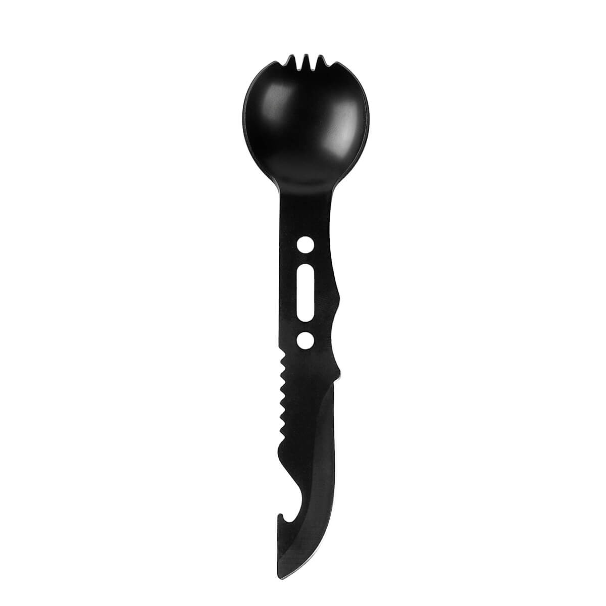 Cubierto multifuncional de metal con tenedor, cuchillo y destapador personalizado para empresas.
