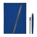 Set ejecutivo de libreta de curpiel con solapa magnética y bolígrafo de acero inoxidable personalizado para empresas.