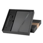 Set ejecutivo de libreta de curpiel con solapa magnética y bolígrafo de acero inoxidable personalizado para empresas.
