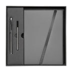 Set ejecutivo de libreta de curpiel con solapa magnética y bolígrafo de acero inoxidable personalizado para empresas.