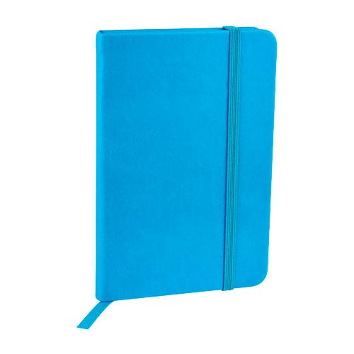Libreta ejecutiva de curpiel personalizada con 80 hojas, separador y cierre elástico para empresas.
