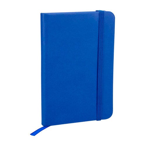 Libreta ejecutiva de curpiel personalizada con 80 hojas, separador y cierre elástico para empresas.