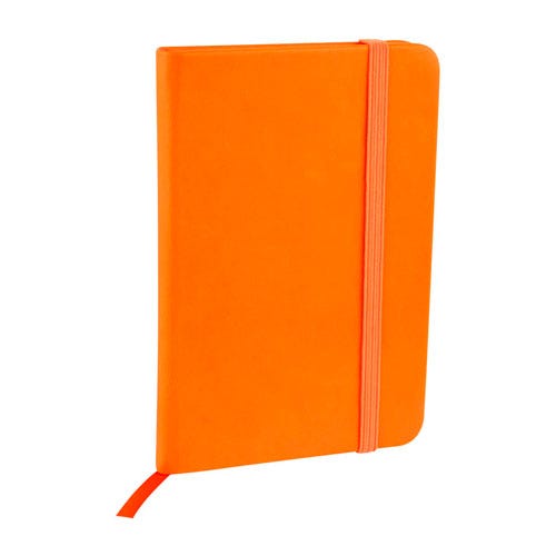 Libreta ejecutiva de curpiel personalizada con 80 hojas, separador y cierre elástico para empresas.