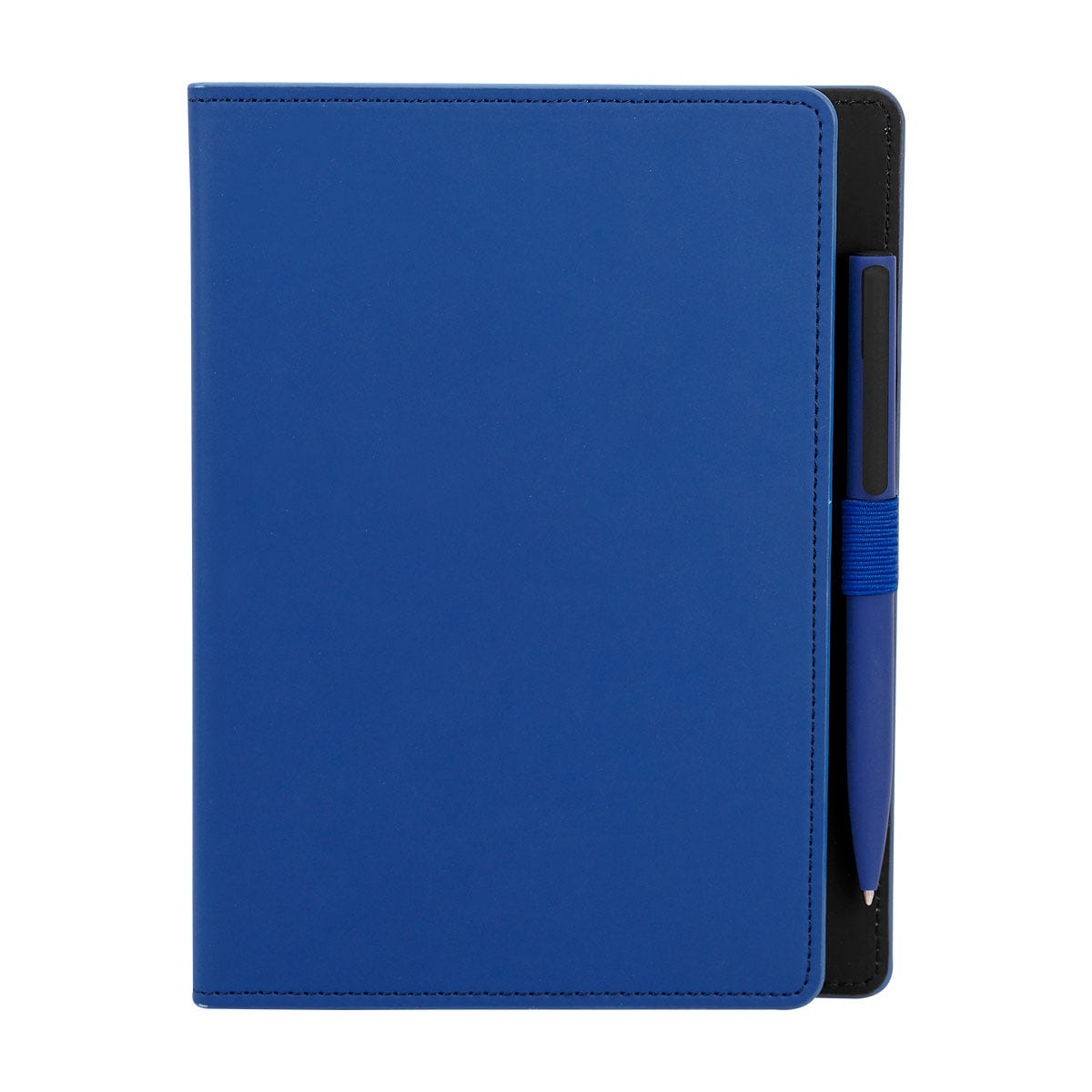 Libreta de curpiel personalizada con 80 hojas y bolígrafo con terminado rubber para empresas