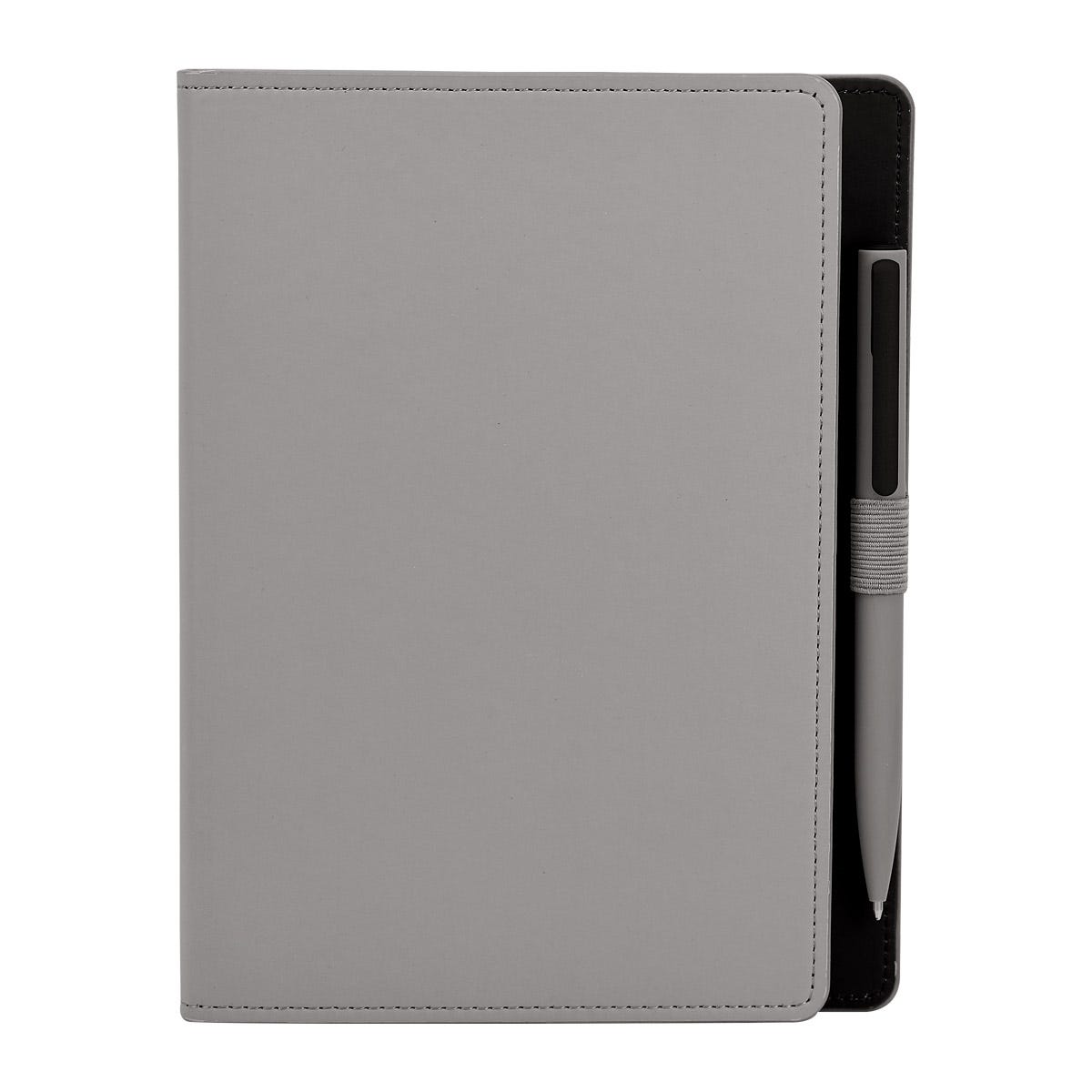 Libreta de curpiel personalizada con 80 hojas y bolígrafo con terminado rubber para empresas