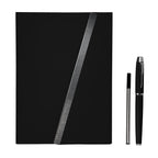 Set ejecutivo de libreta de curpiel con solapa magnética y bolígrafo de acero inoxidable personalizado para empresas.