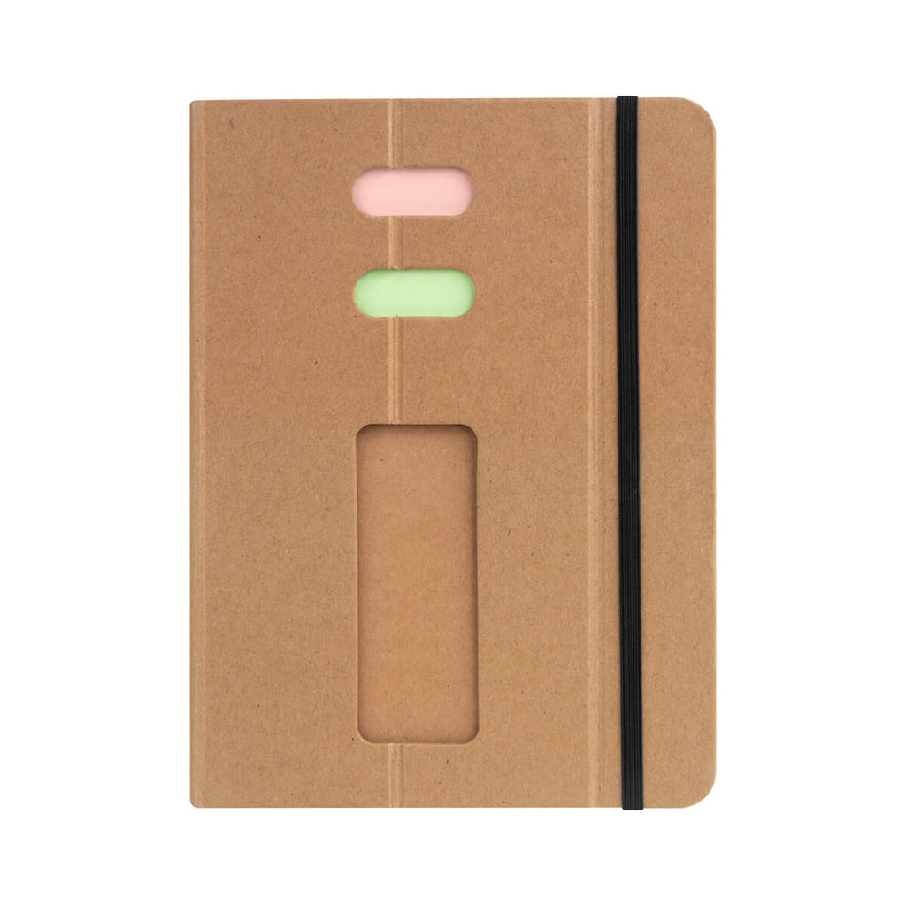 Libreta ecológica personalizada con soporte para smartphone, notas adhesivas y organizador de bolígrafos para empresas.