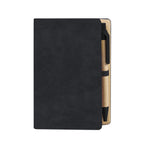 Libreta de curpiel personalizada con bolígrafo ecológico y notas adheribles de colores para empresas.