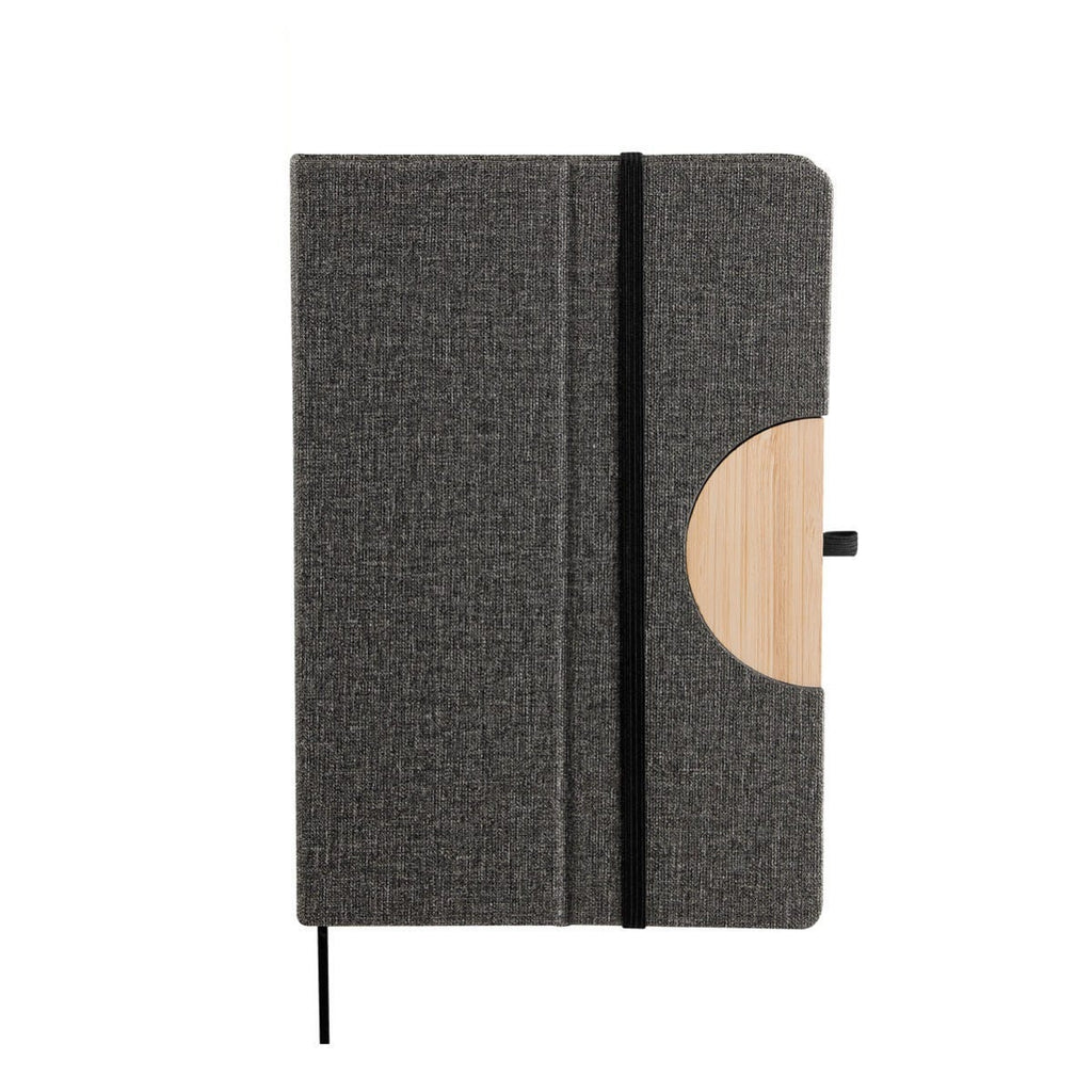 Libreta ejecutiva personalizada con soporte para smartphone, cubierta de curpiel y bambú para empresas.