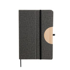 Libreta ejecutiva personalizada con soporte para smartphone, cubierta de curpiel y bambú para empresas.