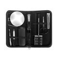 Set de cuidado personal de 10 accesorios en estuche de curpiel personalizado para regalos corporativos y de viaje.
